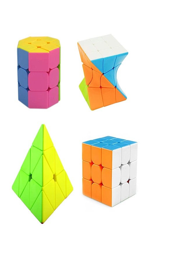 QWICK CLICK High Speed Cube Stickerless 3D Puzzle Cube Bundle 3 xOcta x Twister x Pyramid(Pack of 4)